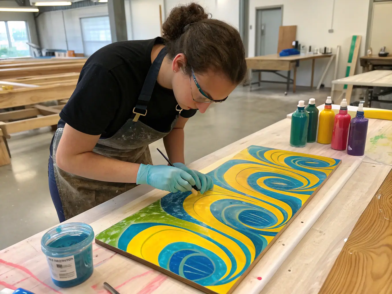 An image showing the mixing and pouring process of high-quality epoxy resin, highlighting its clarity and vibrant color.